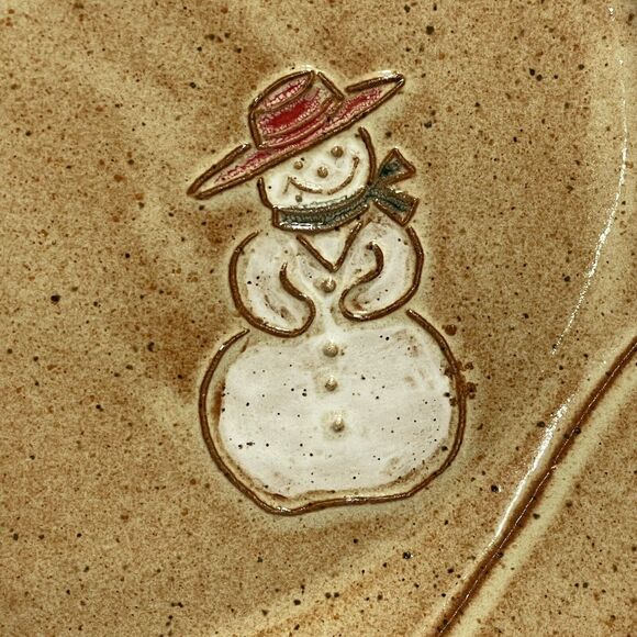 Deep South USA Pottery Snowman Platter Winter Christmas Brown Glazed 13” x 9.5” - Picture 4 of 7